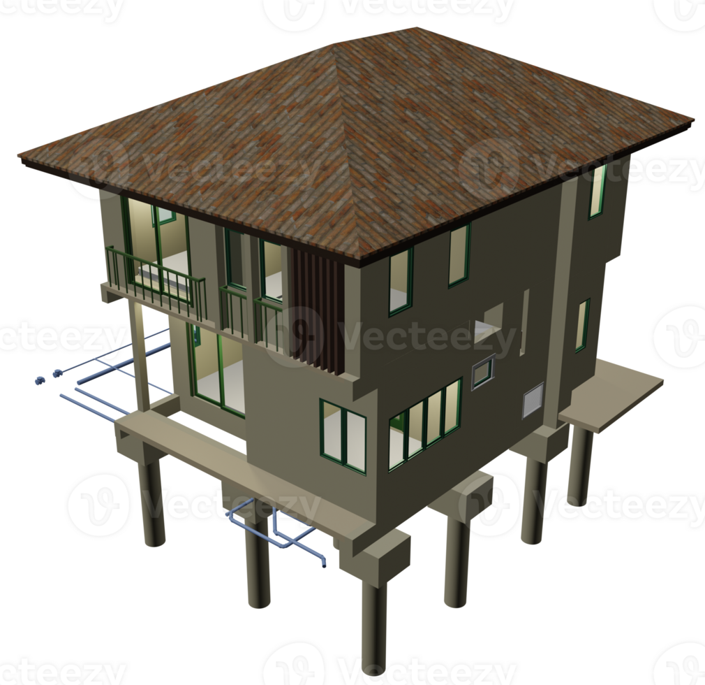 3D illustration of building project in transparent png