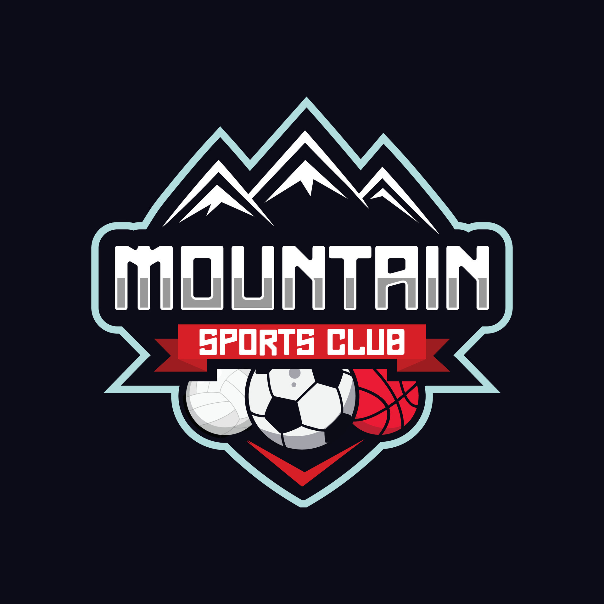 mountain sports club logo concept and sports ball illustrations, Sports ...