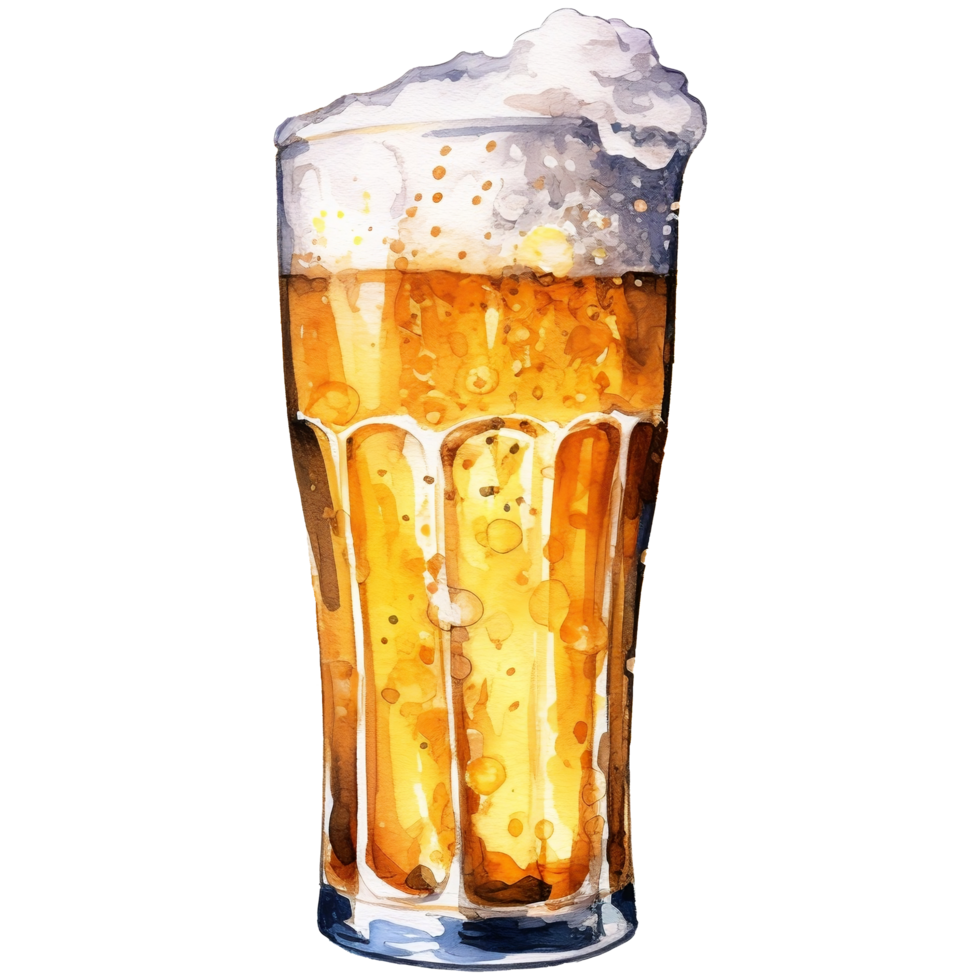 Beer mug with foam watercolor hand drawn illustration png
