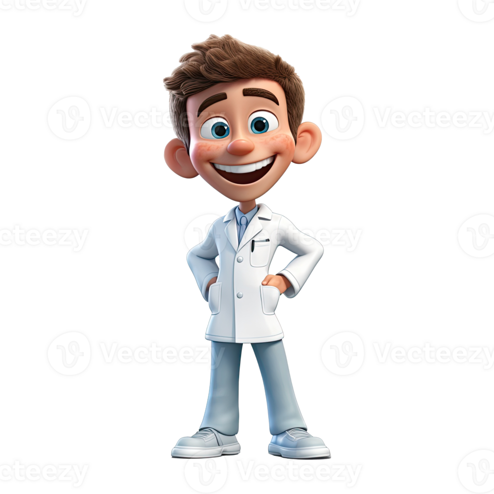3d carino cartone animato dentista personaggio su trasparente sfondo. generativo ai png