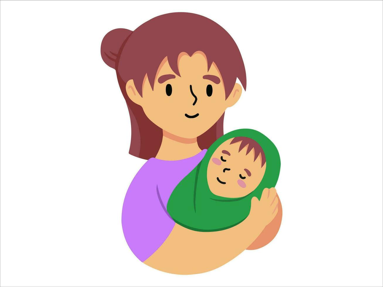 Hand drawn Mother holding baby illustration vector