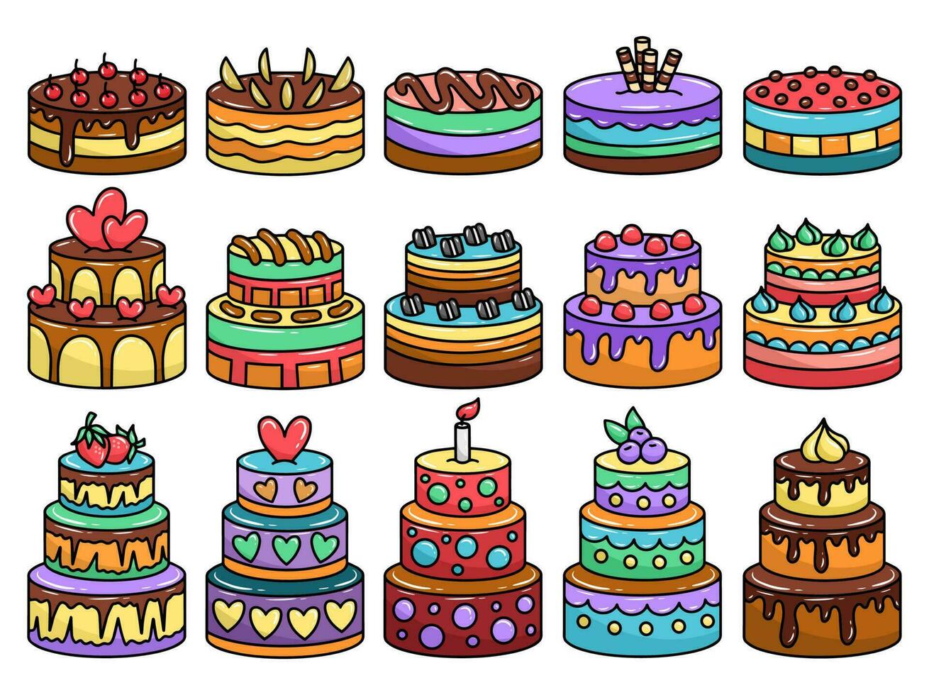 Hand drawn Birthday Cake Clipart Illustration vector