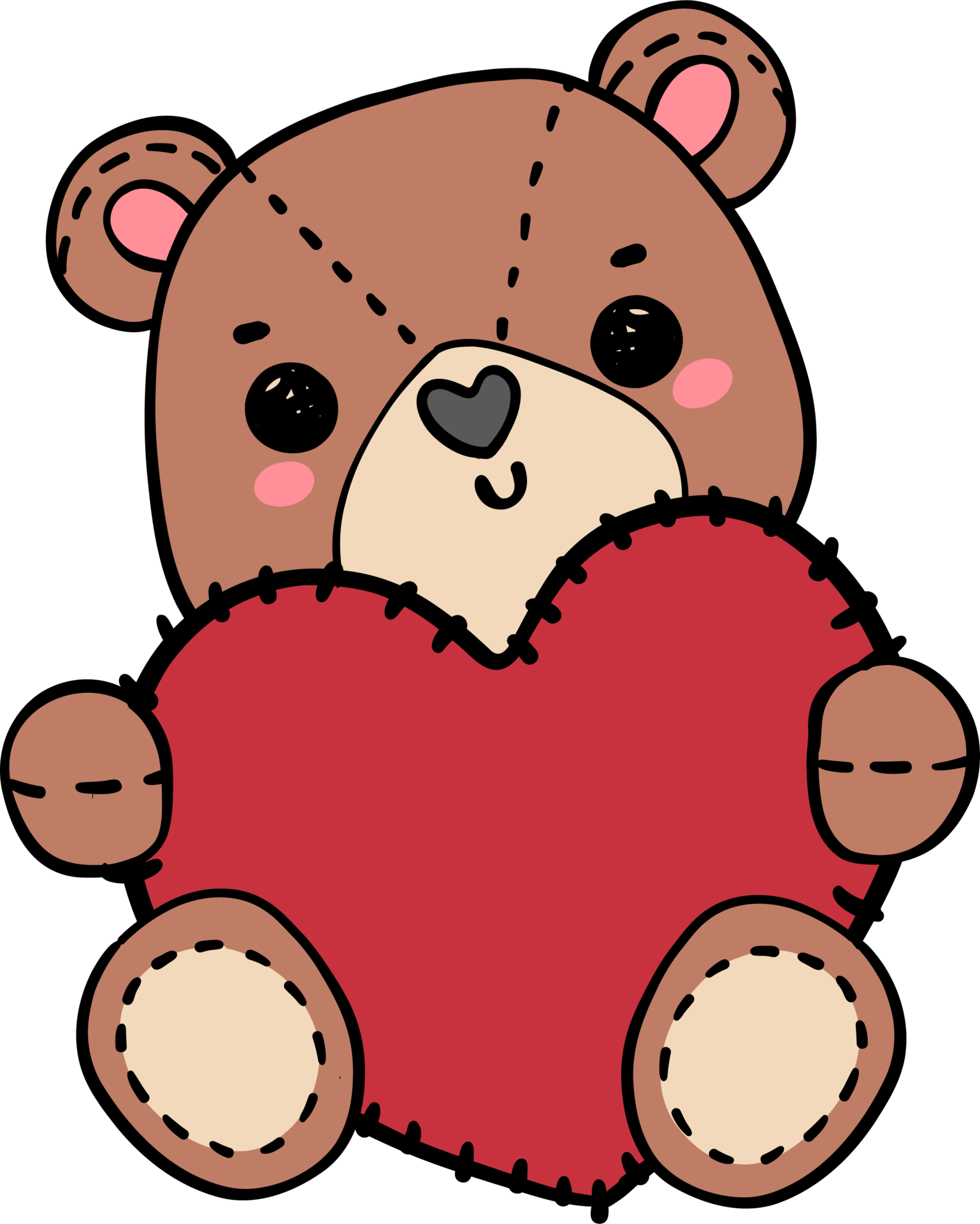 The Drawing of Cute Teddy Bear With Red Heart. Printable Art