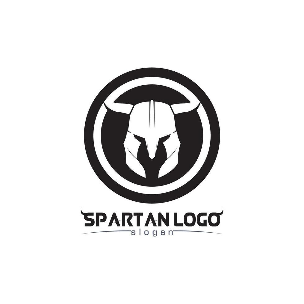 espartano logo negro gladiador y vector diseño casco y cabeza negro