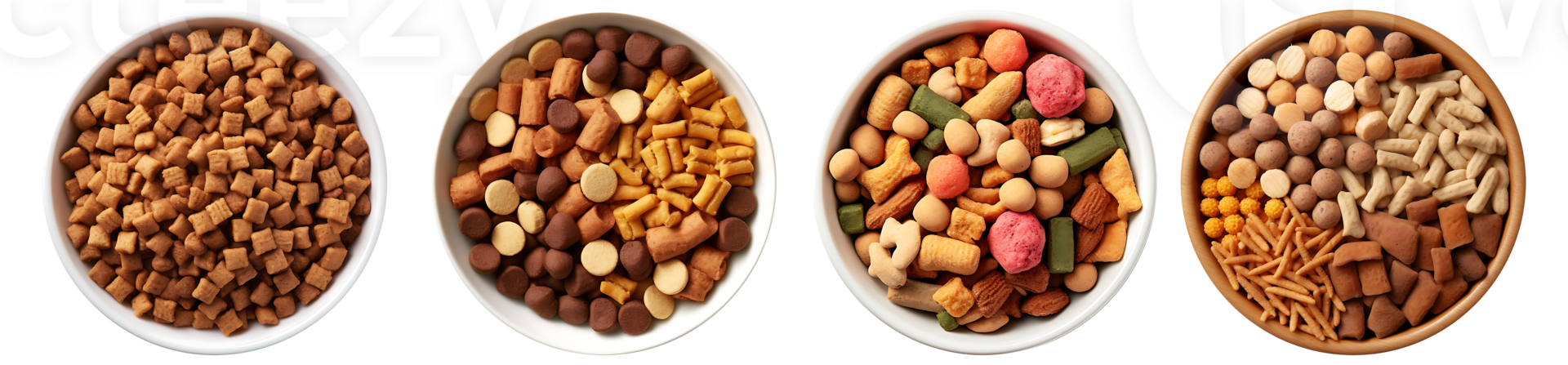 Pet Foods on bowl, top view with transparent background, Technology png