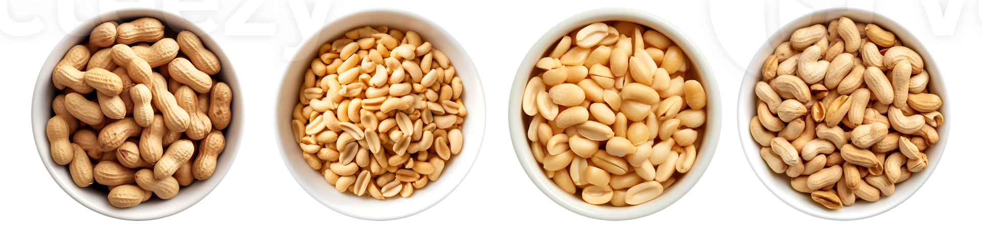 Peanut on white bowl, aerial view with transparent background, Technology png