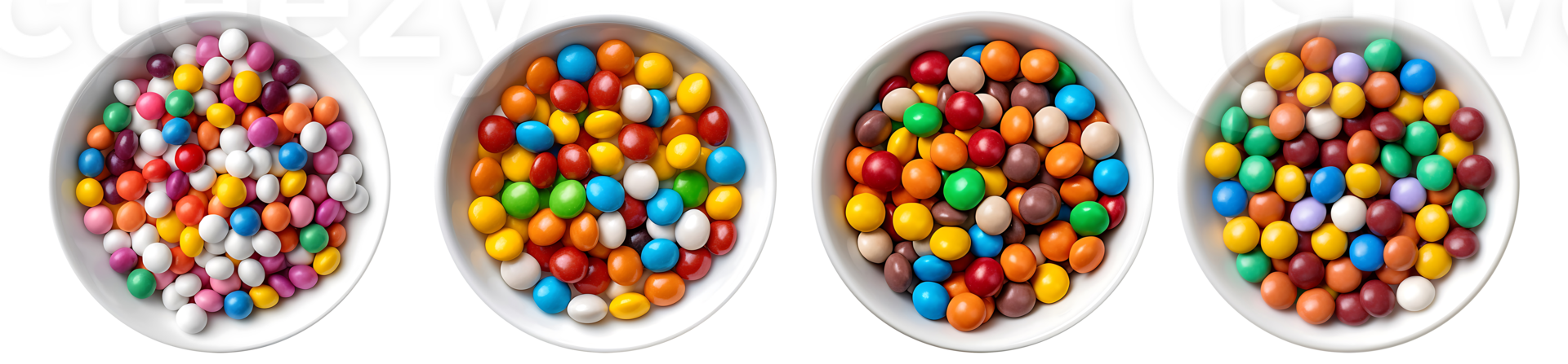 Colorful chocolate candy pills in bowl, aerial view with transparent background, Technology png