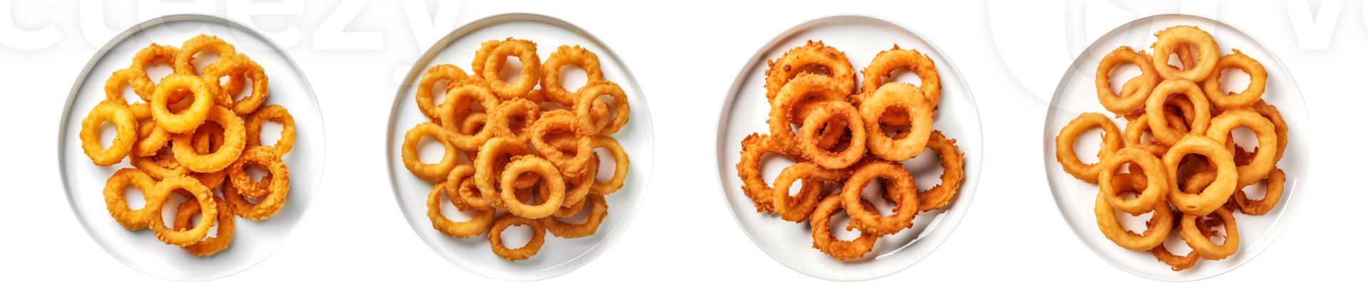Fried Onion Rings on white plate, top view with transparent background, Technology png