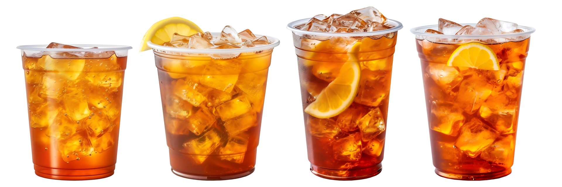 Ice tea on plastic cup with lemon, side view with transparent background,  Generative AI Technology 24734001 PNG