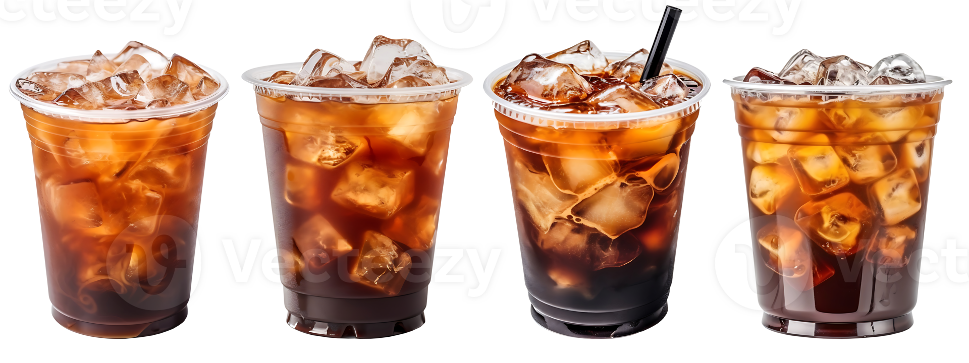 Cold brewed iced black coffee on plastic cup, side view with transparent background, Generative AI Technology png