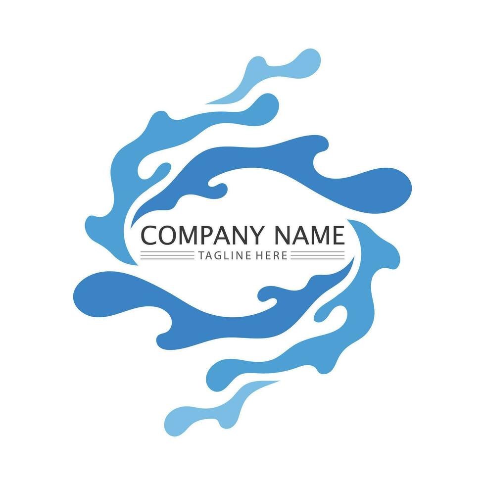 wave and water Isolated round shape logo Blue color logotype Flowing water image. Sea, ocean, river surface vector