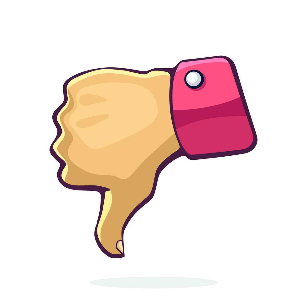 Cartoon illustration. Thumb down gesture of dislike. Graphic