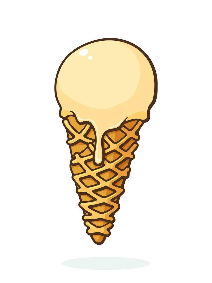 Cartoon illustration of vanilla ice ball cream in the waffle cone vector