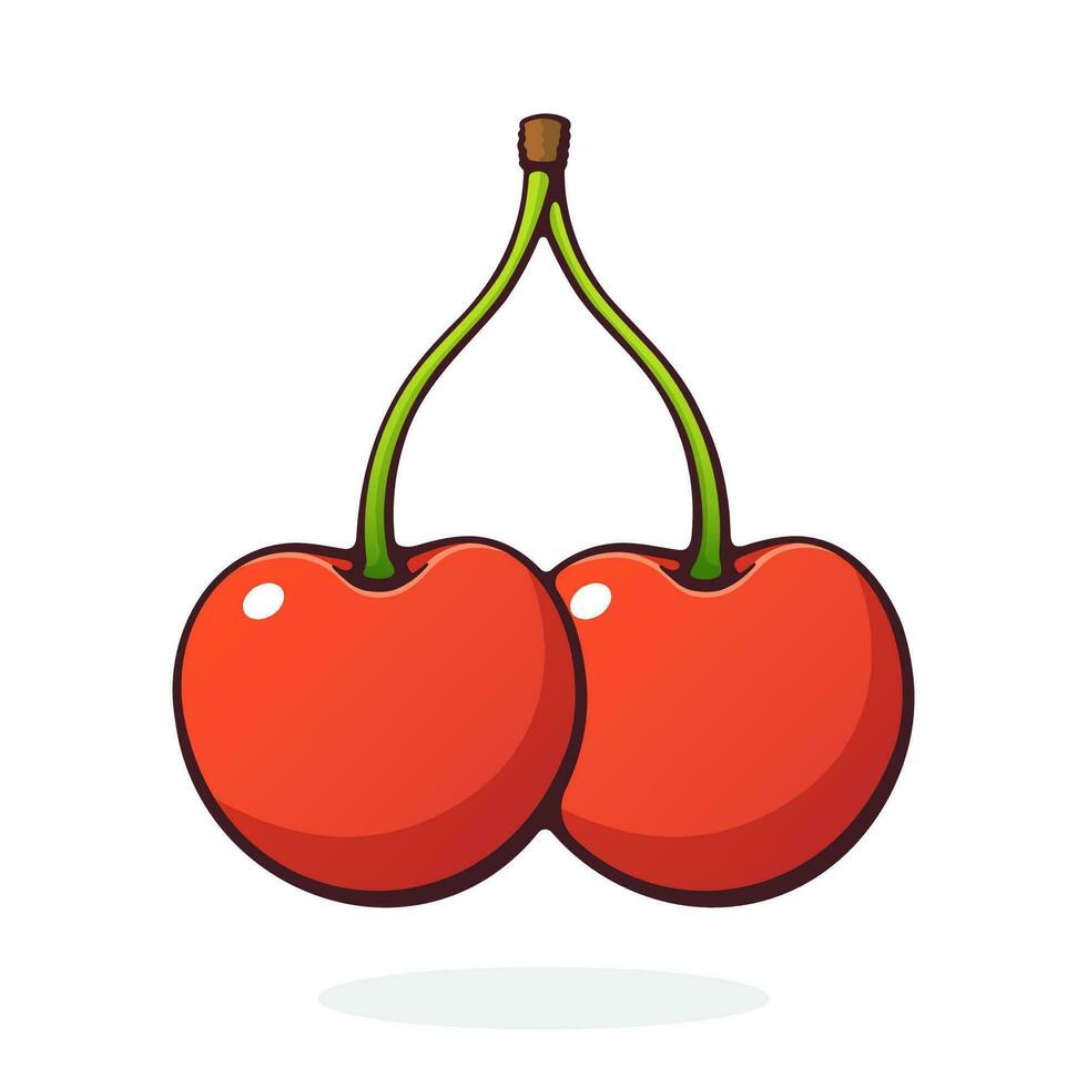 Cartoon illustration of twin cherries with the stem vector