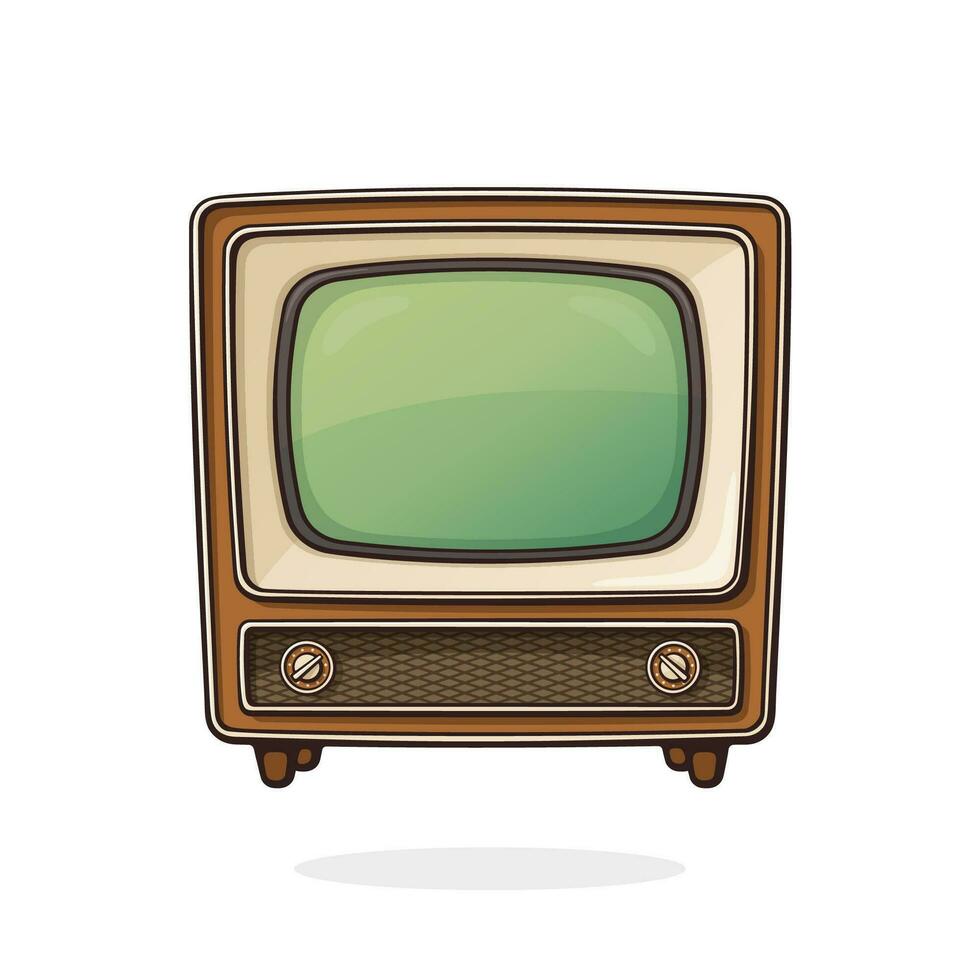 vector ilustración. término análogo retro televisión con de madera cuerpo, señal y canal selector. Clásico televisión caja para vídeo traducción. contorno acortar Arte para gráfico diseño. aislado en blanco antecedentes