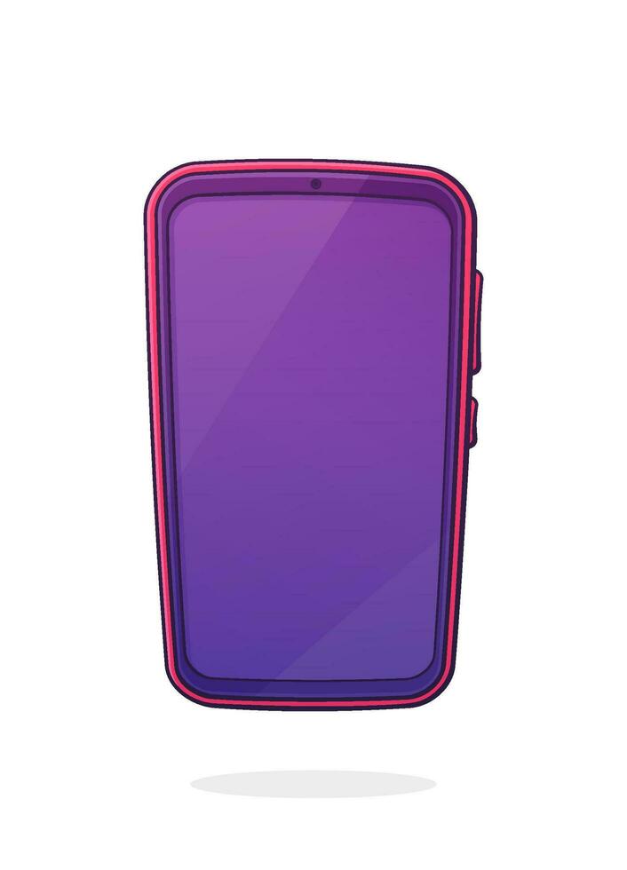 Vector illustration. Cartoon smartphone with full touchscreen off. Modern smart mobile phone. Digital communication gadget. Clip art with outline for graphic design. Isolated on white background