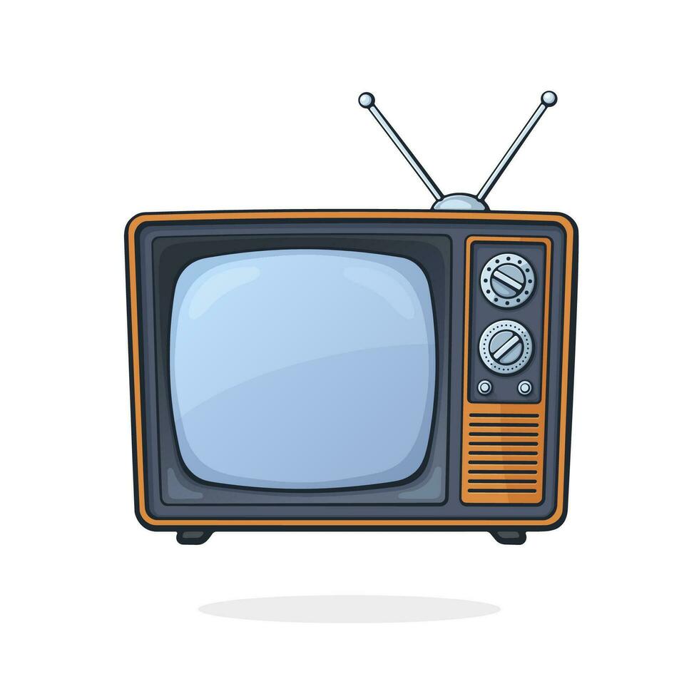 Vector illustration. Analogue retro TV with antenna, channel and signal
