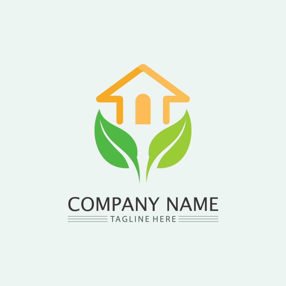 LEAF AND NATURE TREE LOGO FOR BUSINESS VECTOR GREEN PLANT ECOLOGY DESIGN