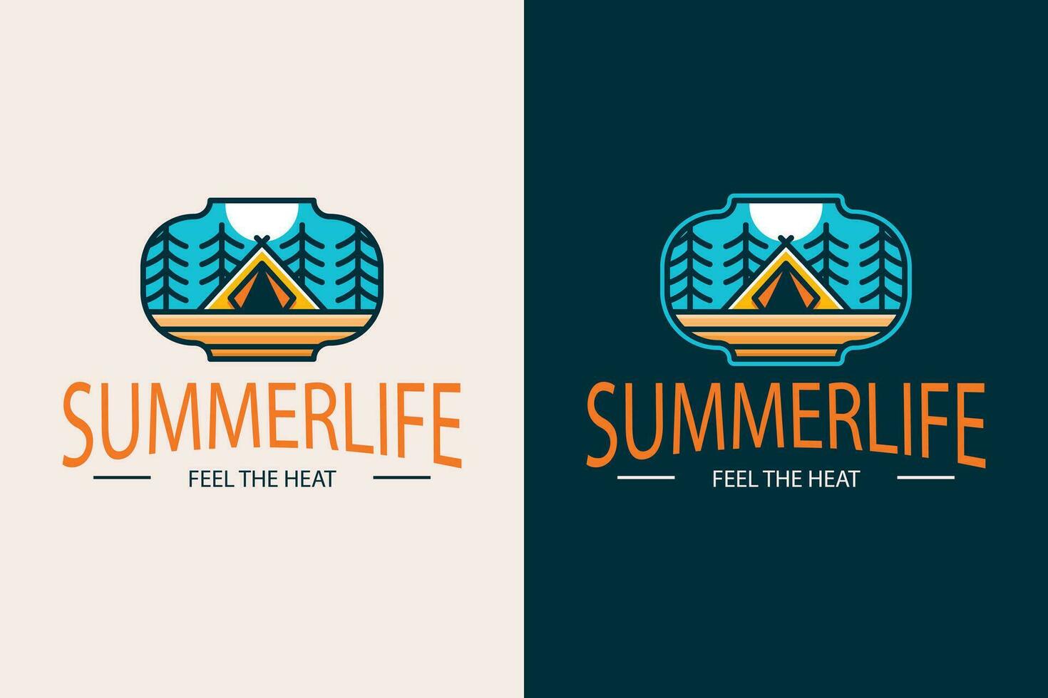 Hand drawn summer camp badge logo template vector