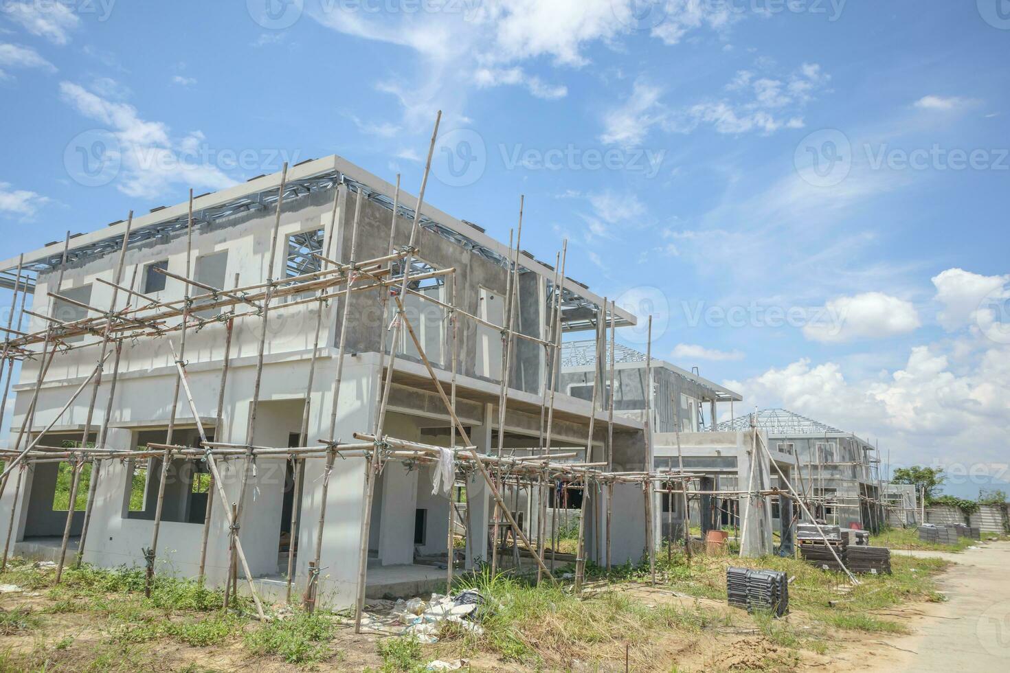 construction residential new house with prefabrication system in progress at building site photo