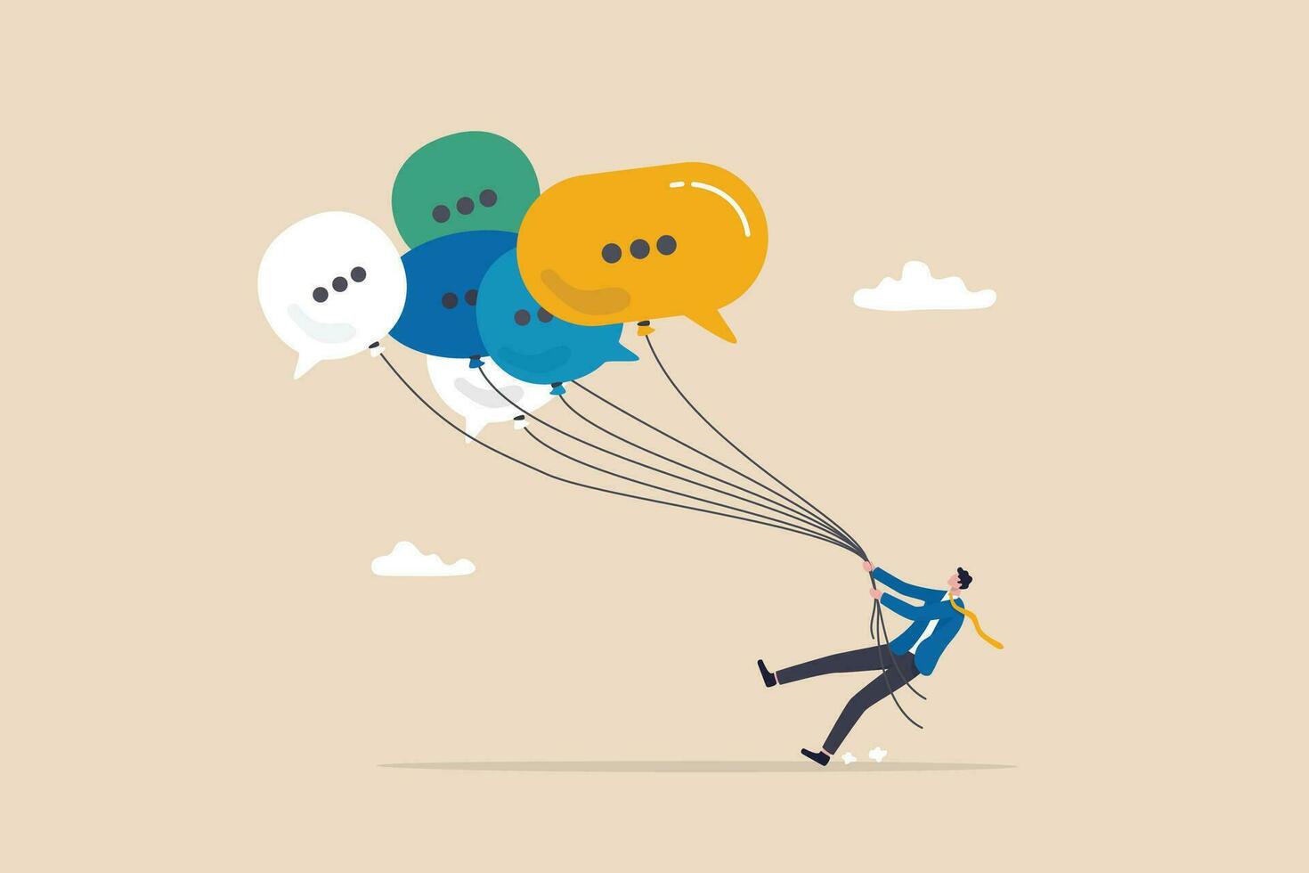 Communication management, PR public relation, handle public comment or social criticism, meeting summary or discussion talk, conversation or dialog concept, businessman manage speech bubble balloons. vector