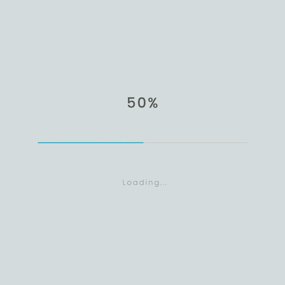 Rainbow 50 pecent loading sign vector illustration on grey background. Light blue loading bar in progress symbol, icon, banner. Used for updating and upgrade concept