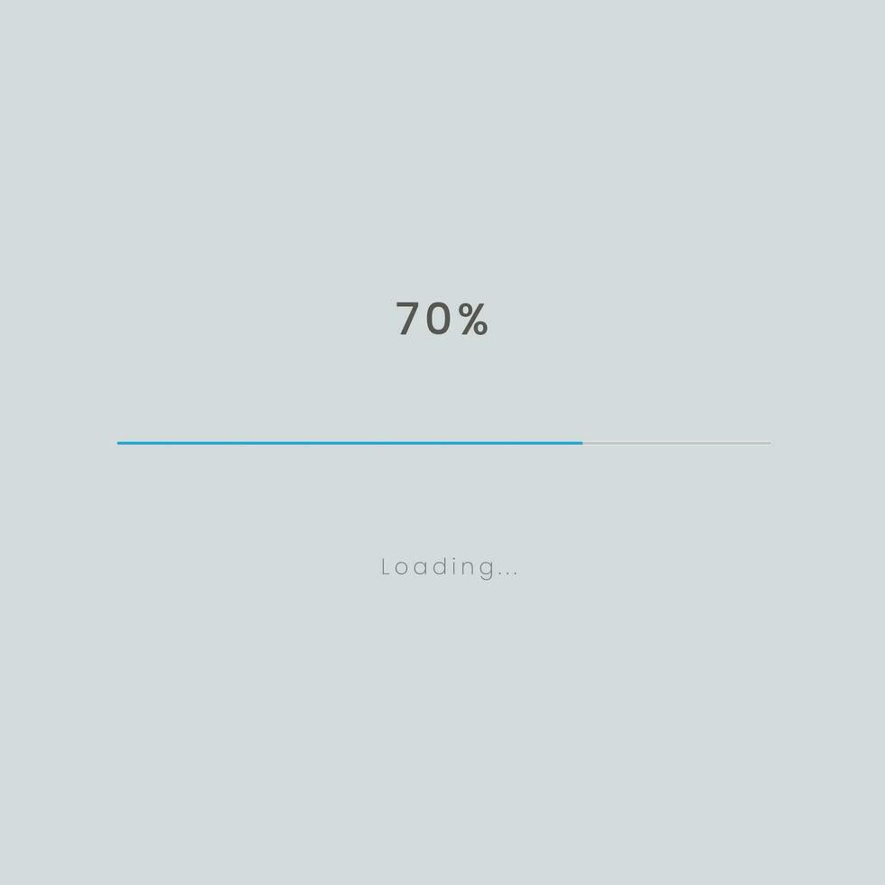 Rainbow 70 pecent loading sign vector illustration on grey background. Light blue loading bar in progress symbol, icon, banner. Used for updating and upgrade concept
