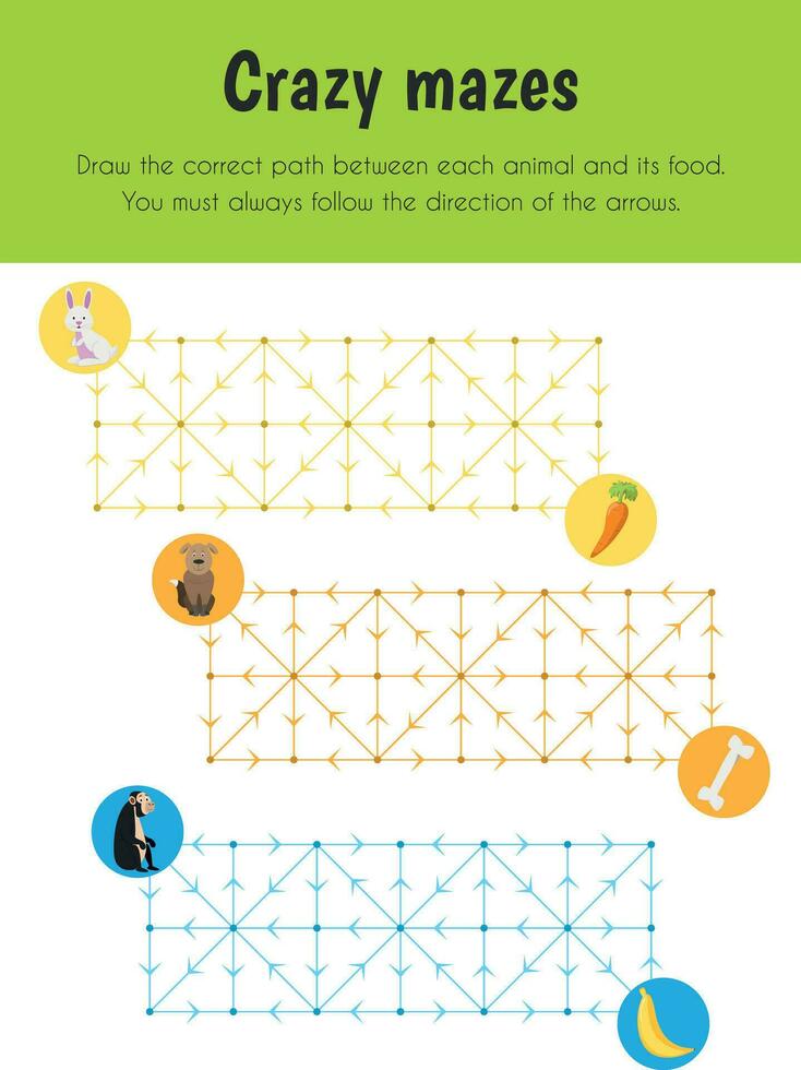 Crazy maze Educational Sheet. Primary module for Spacial Understanding. 5-6 years old. Educational Sheets Series vector