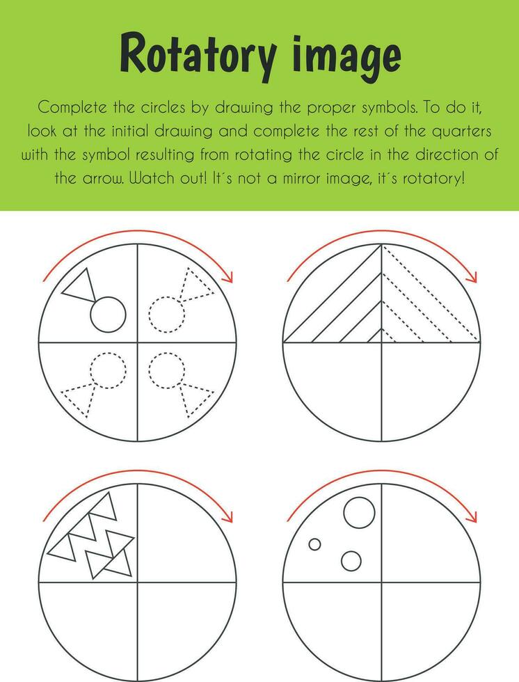 Rotatory image Educational Sheet. Primary module for Spacial Understanding. 5-6 years old. Educational Sheets Series vector