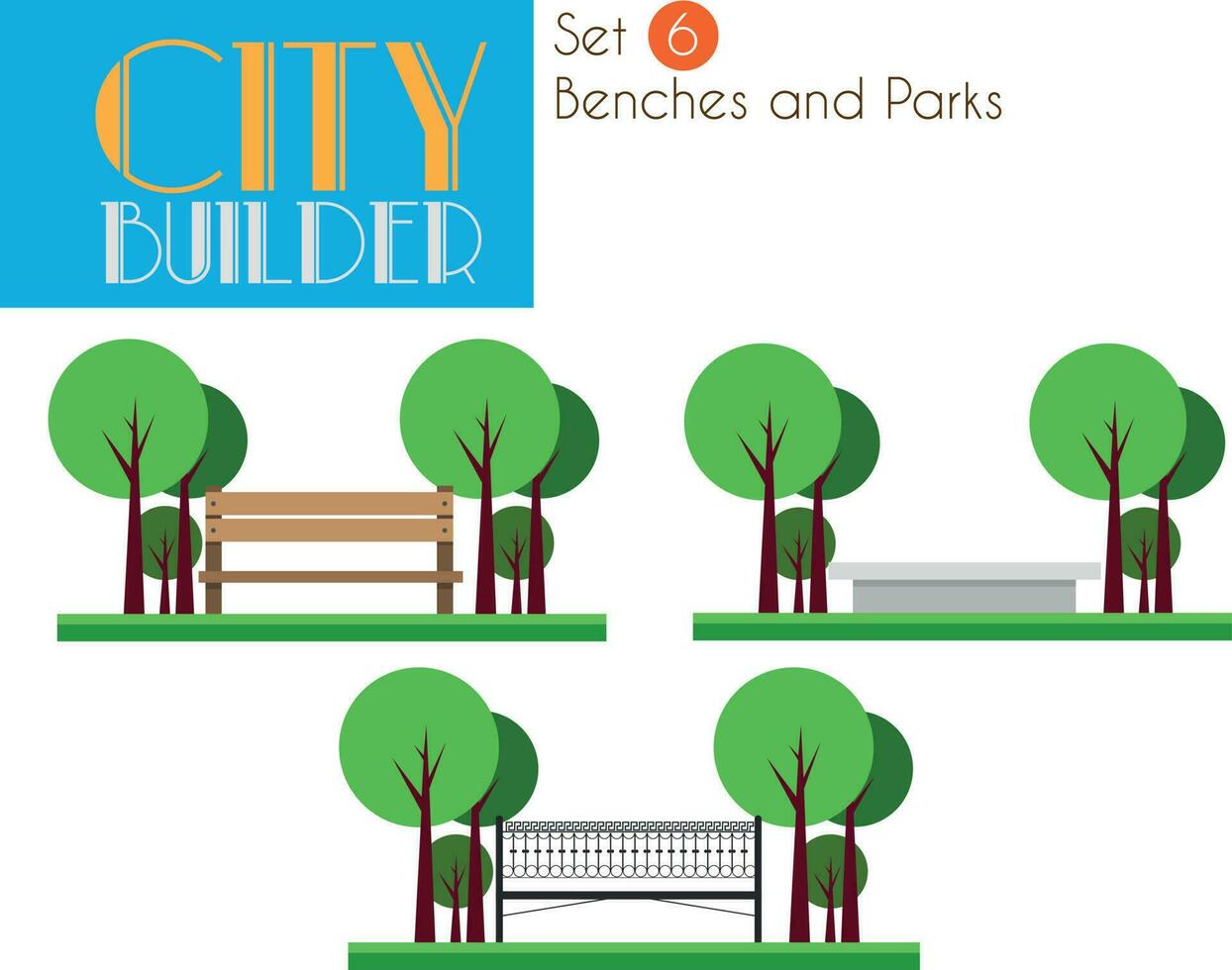 City Builder Set 6. Benches and parks vector