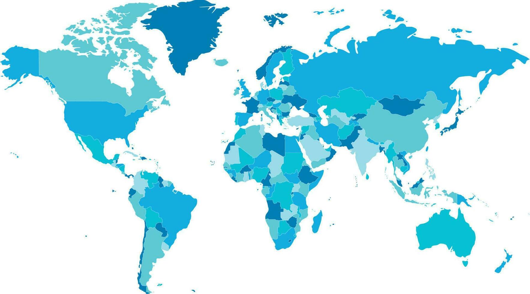 político blanco mundo mapa vector ilustración con diferente tonos de azul para cada país. editable y claramente etiquetado capas.