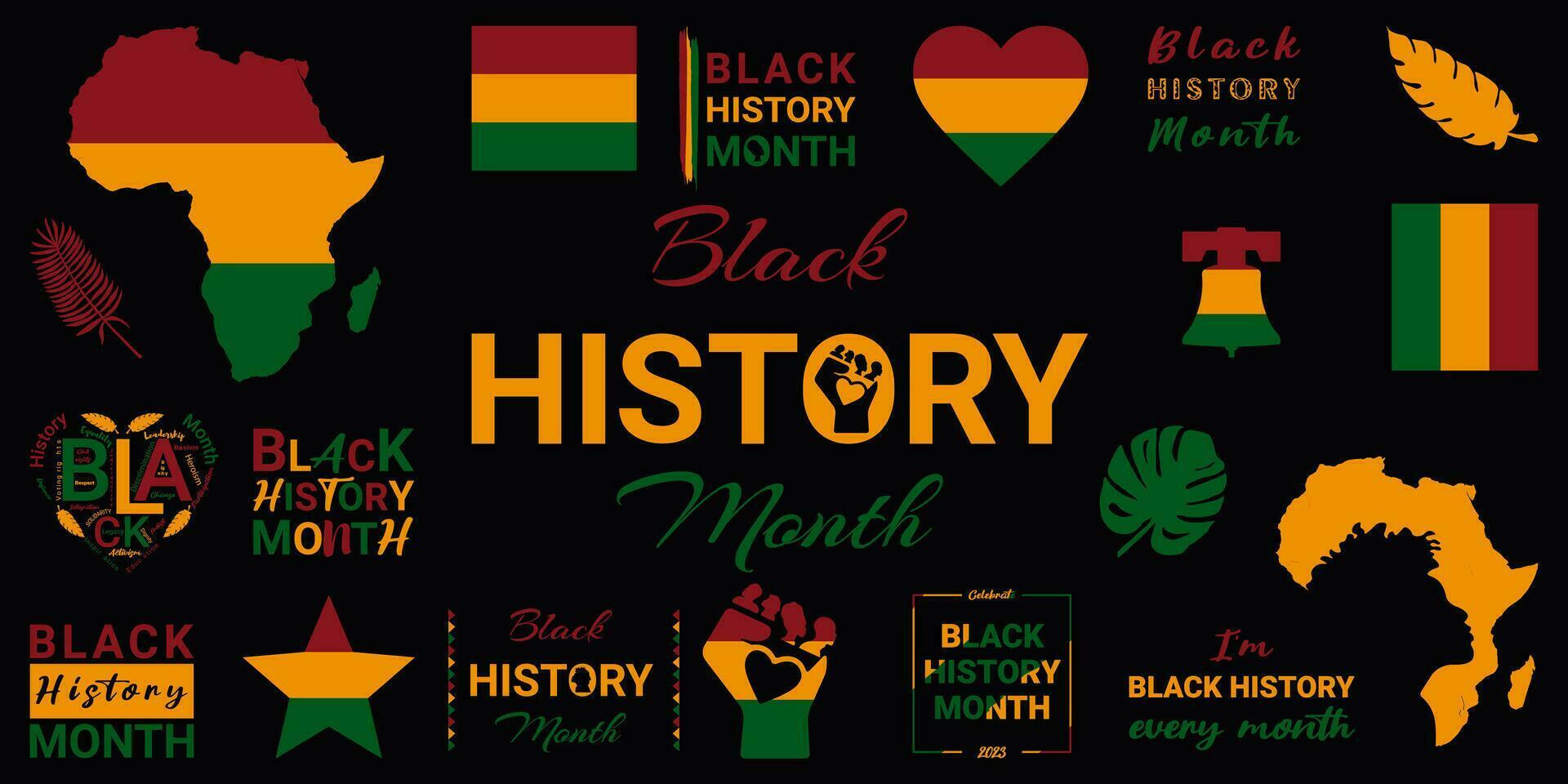 Vector illustration set icon, logo, banner, background.Black History Month and African American History. Celebrated annual in October in Great Britain, in February in United States and Canada.
