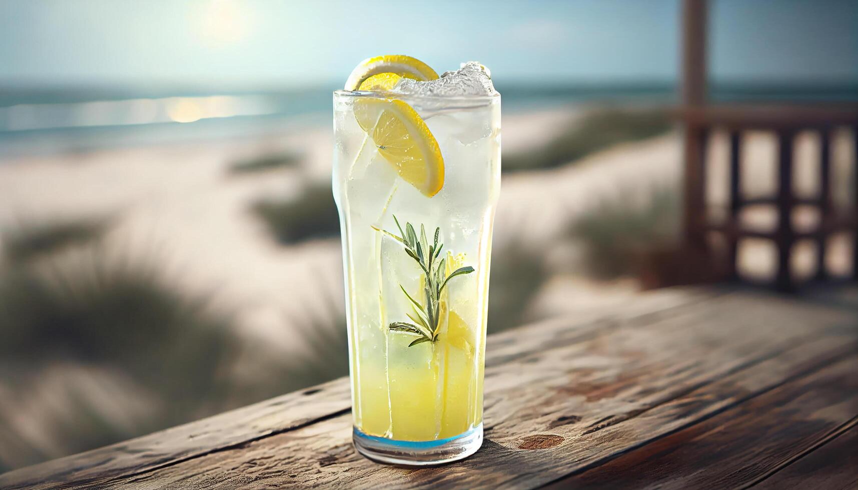 Fresh lemon fruit cocktail on table outdoors , photo