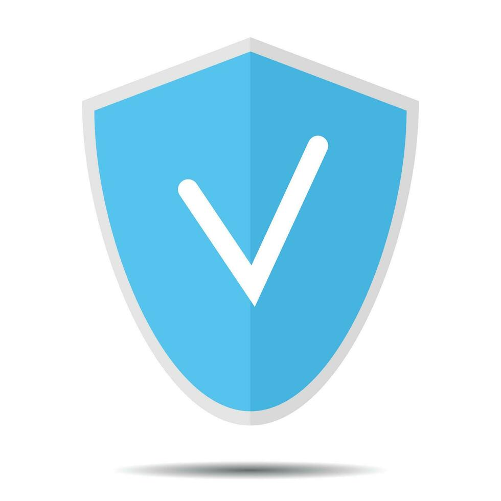 Shield with check mark. Crest and shield logo, protection badge, security emblem. Vector illustration