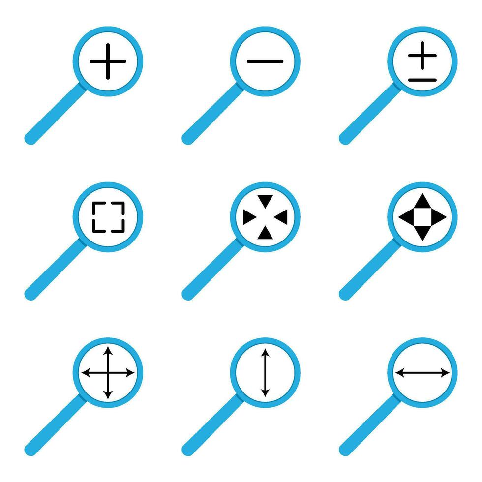Web icon set of magnifying glass. Magnifying glass icon, search magnifying glass isolated. Vector illustration