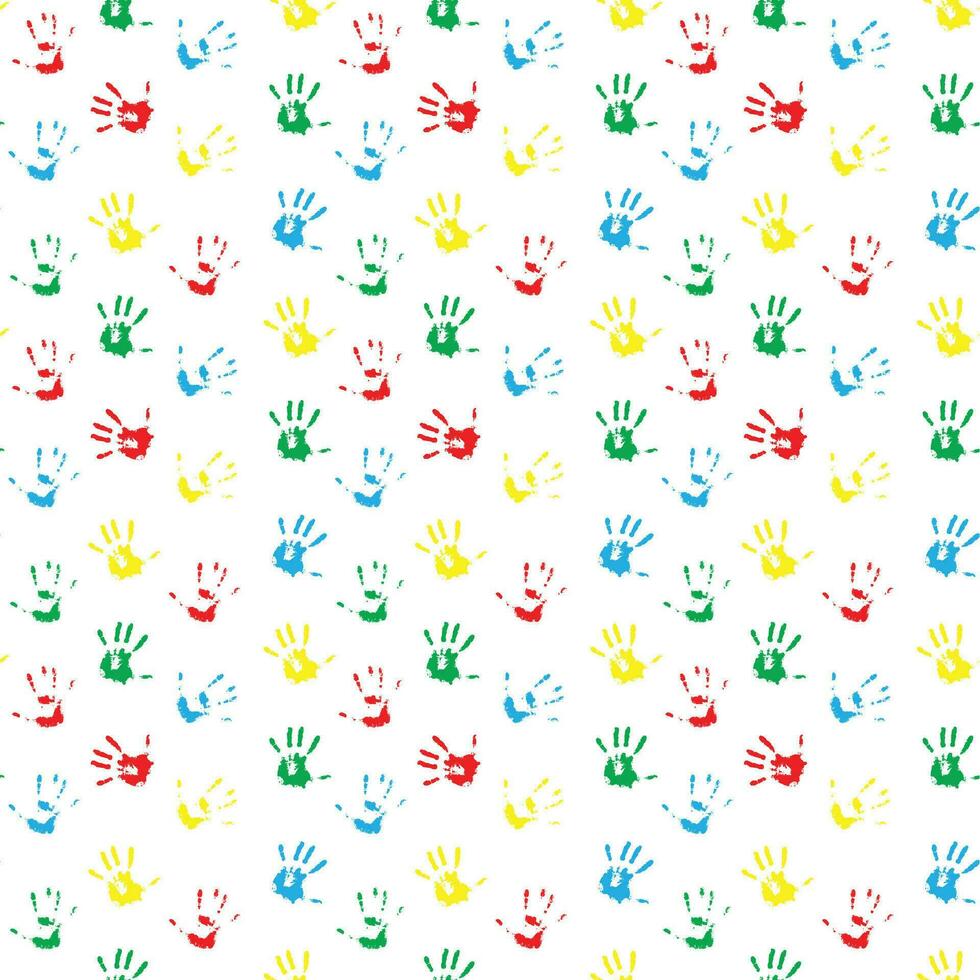 Pattern hand print colored. Kid palm paint and child trace art, vector illustration