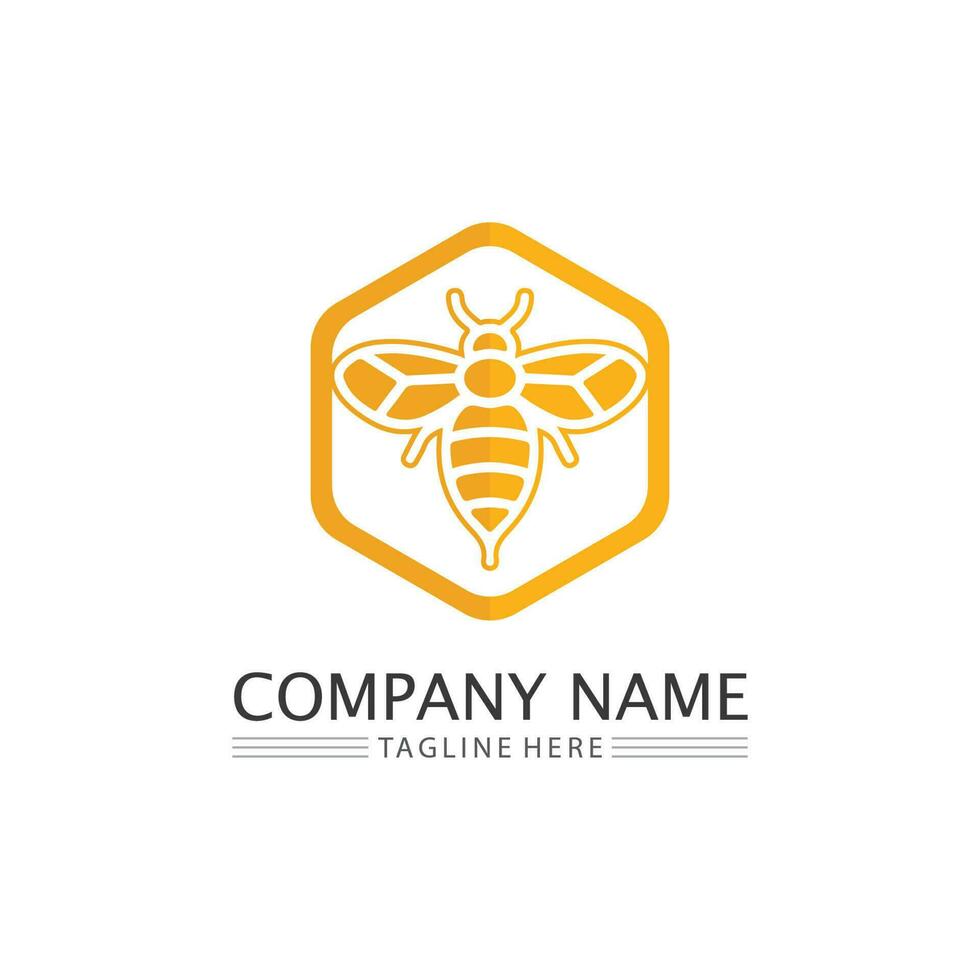 Honey and bee icon logo vector animal design and illustration