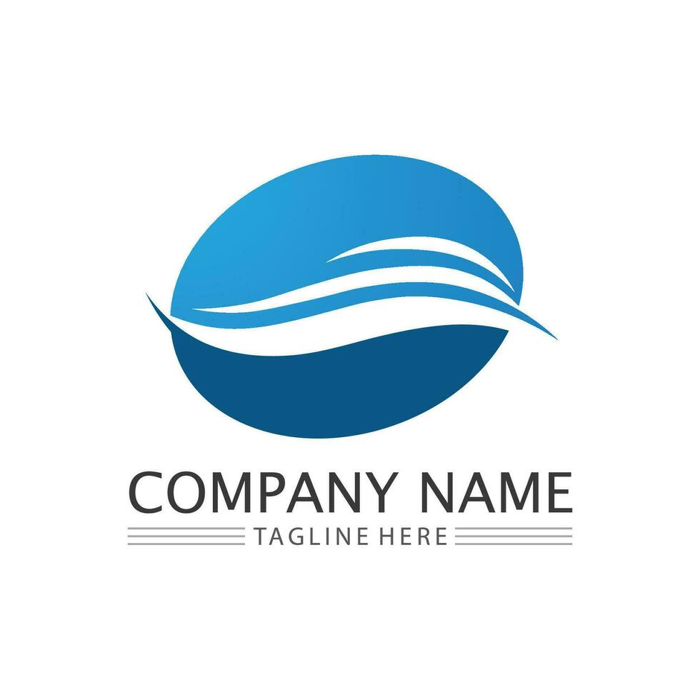 wave and water Isolated round shape logo Blue color logotype Flowing water image. Sea, ocean, river surface vector