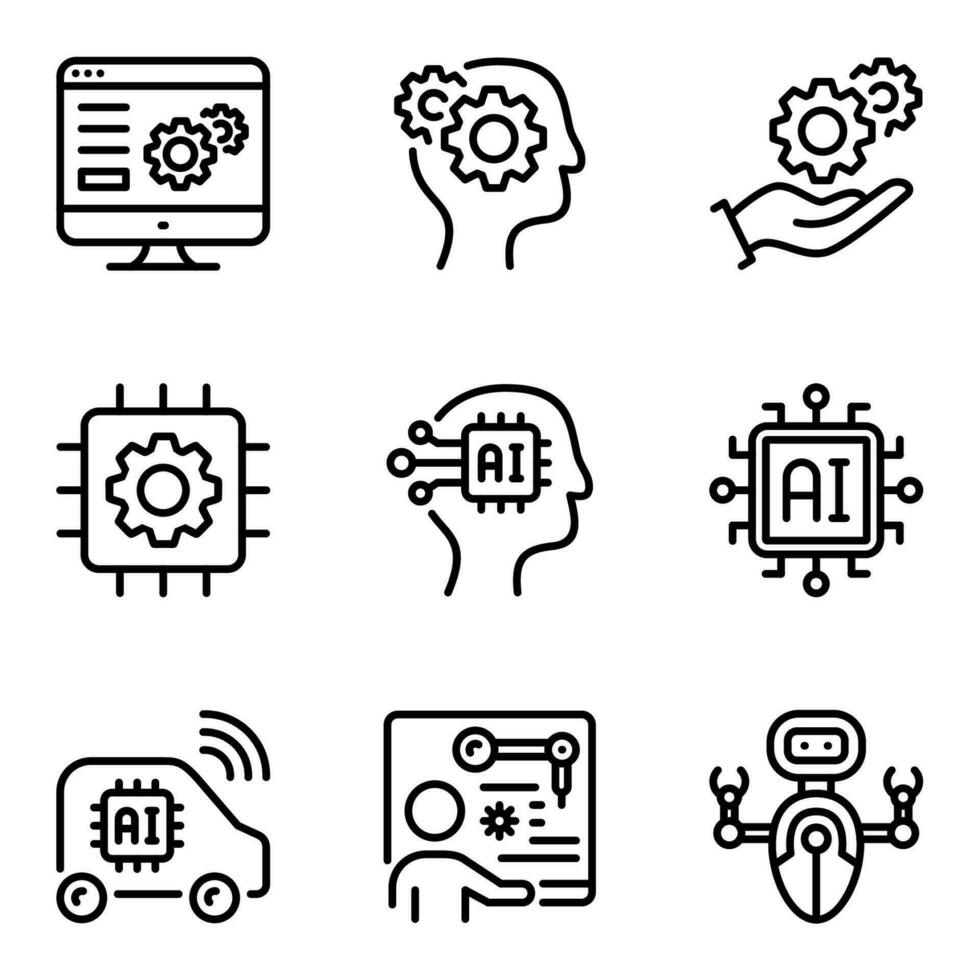 set of artificial intelligent line icons vector