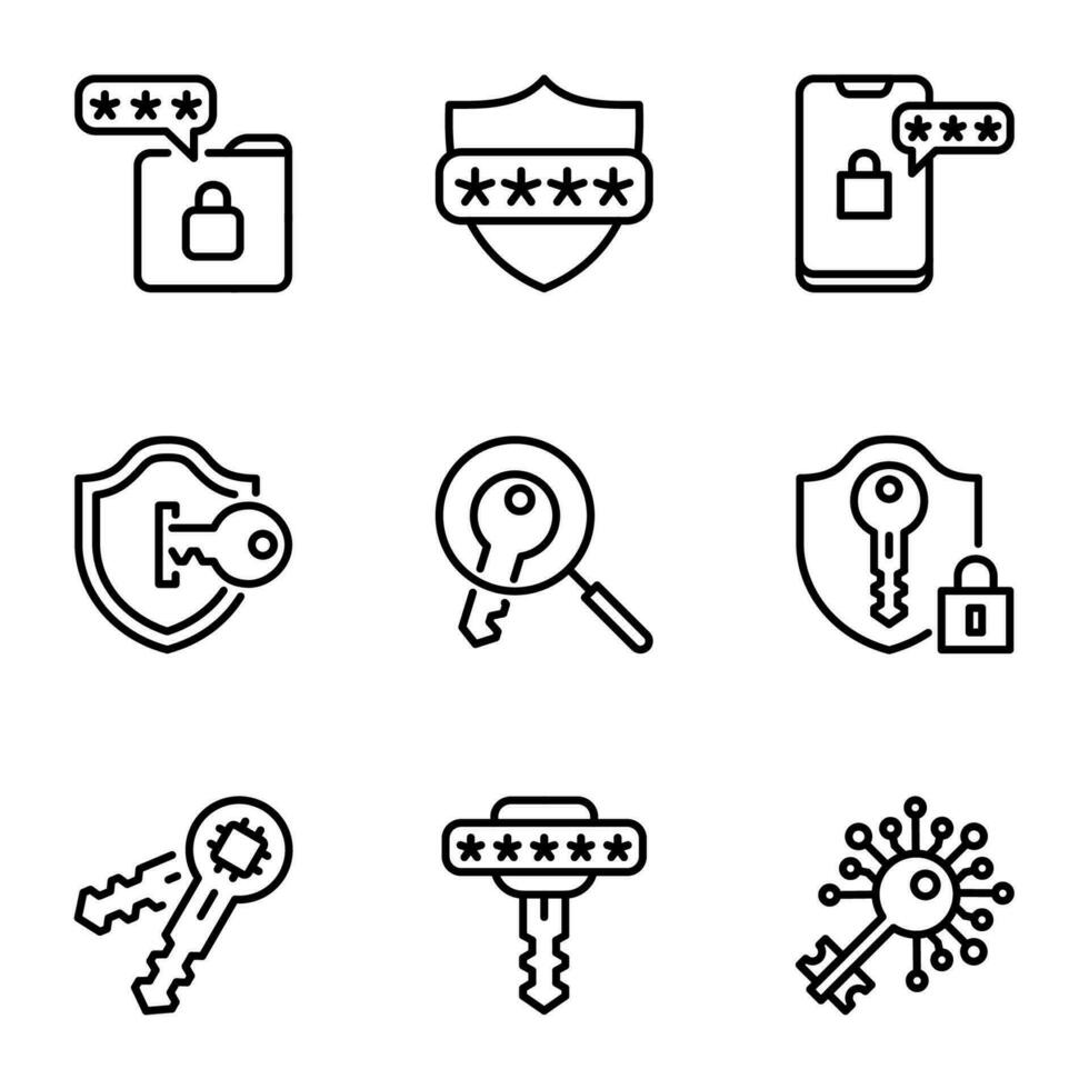 password line icons set vector