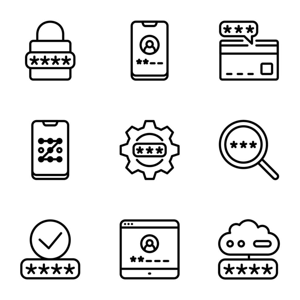 set of password line icons vector