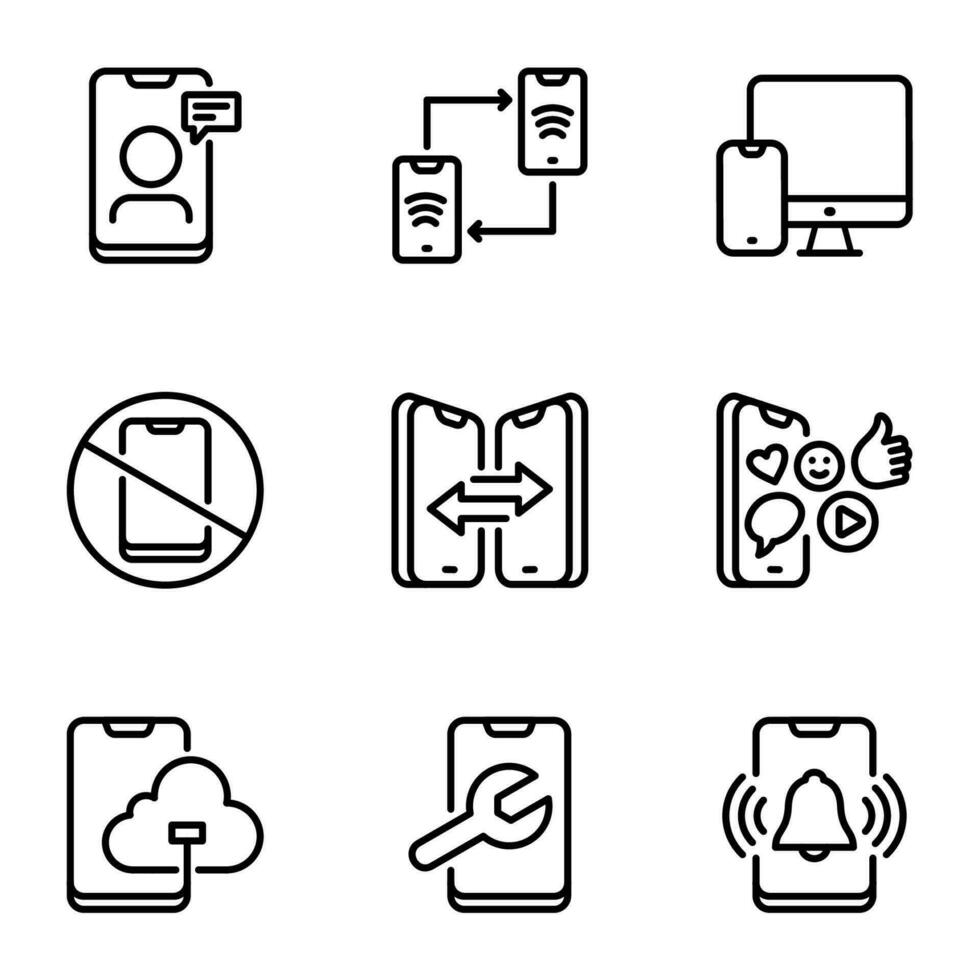 smartphone icons in outline style vector