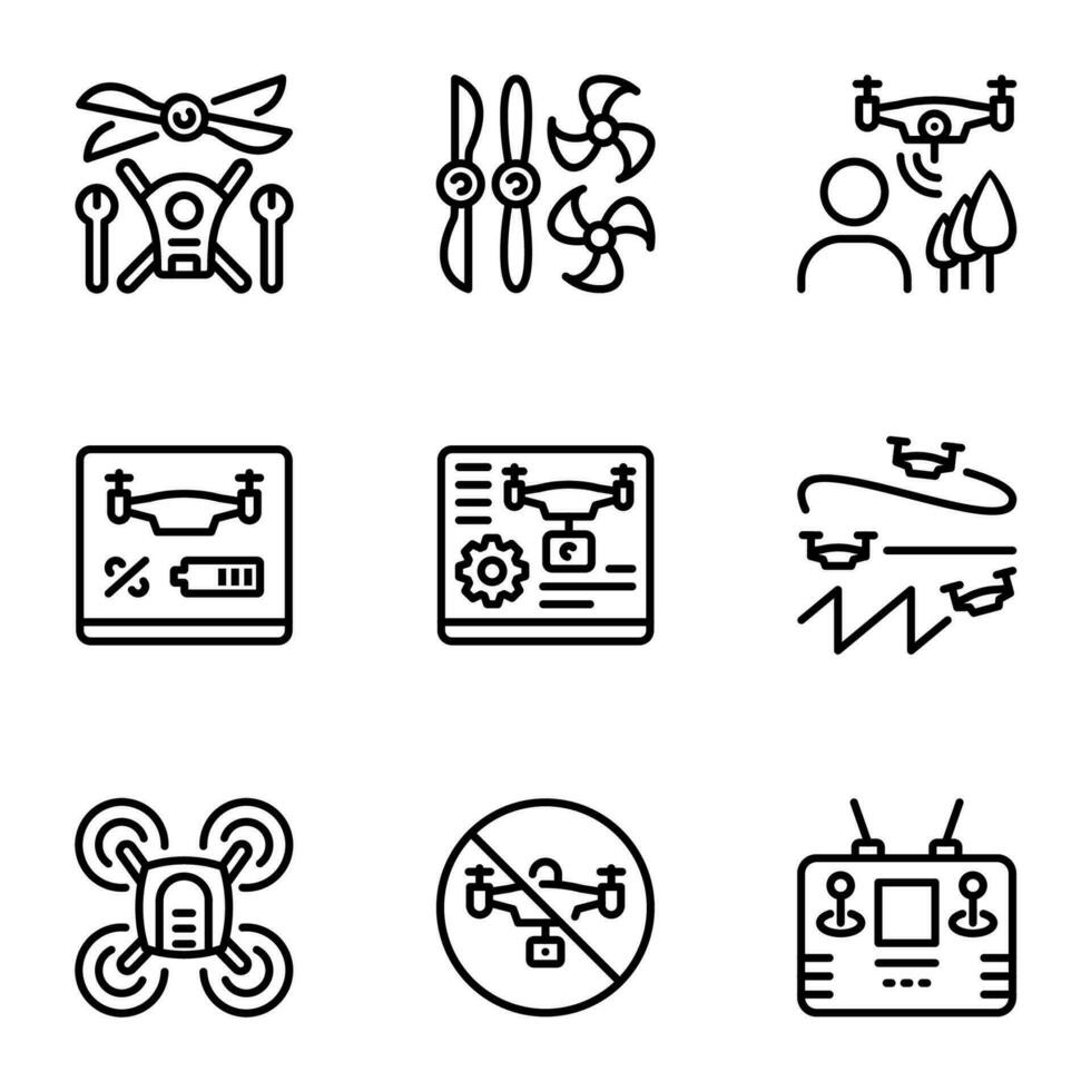 drone line icons set vector