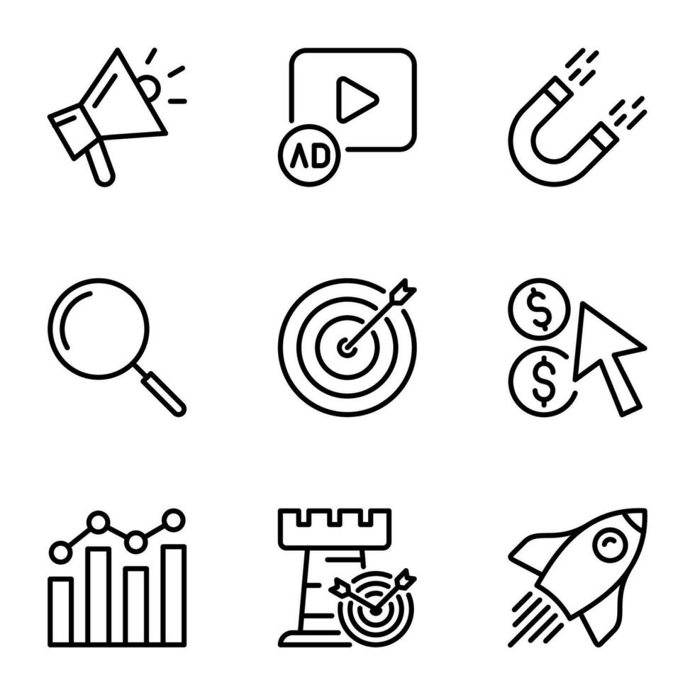 set of digital marketing line icons vector