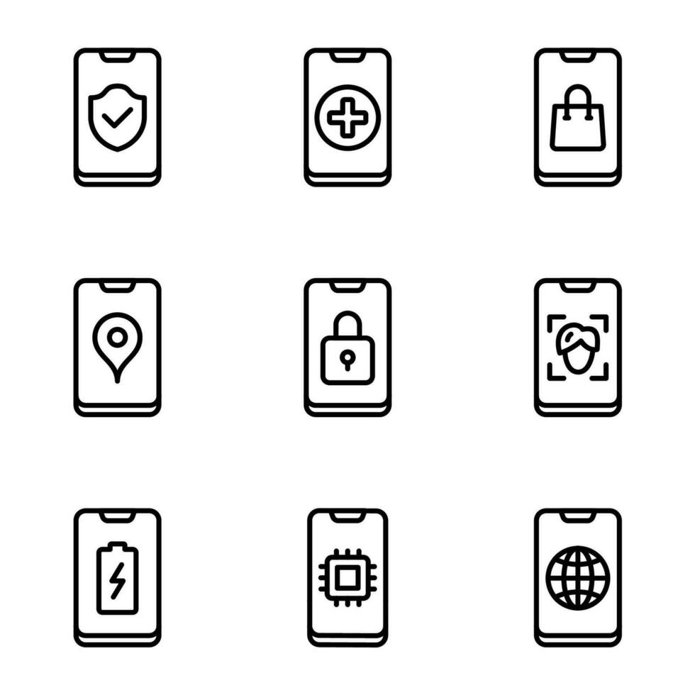 smartphone line icons set vector