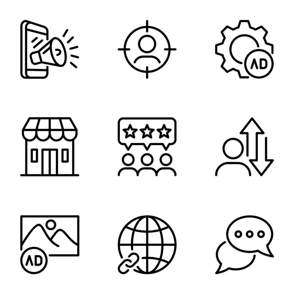 digital marketing line icons set vector