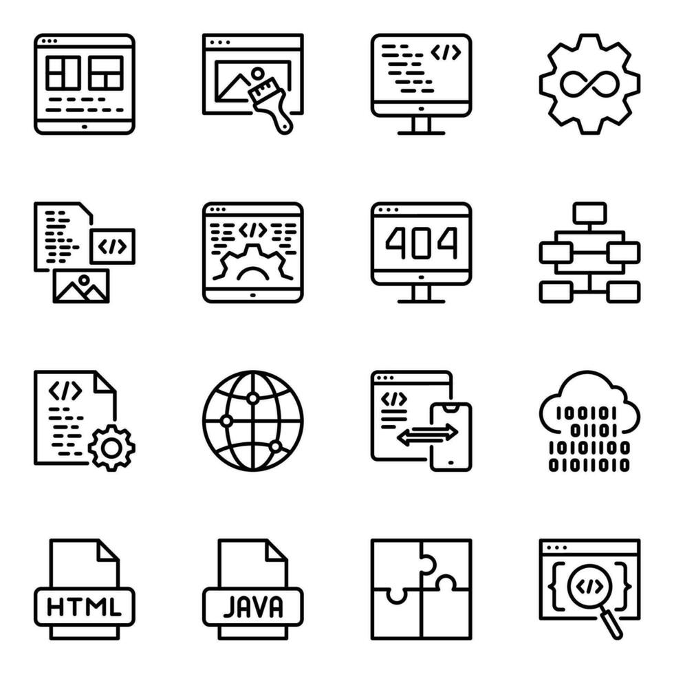 web development line icons set vector
