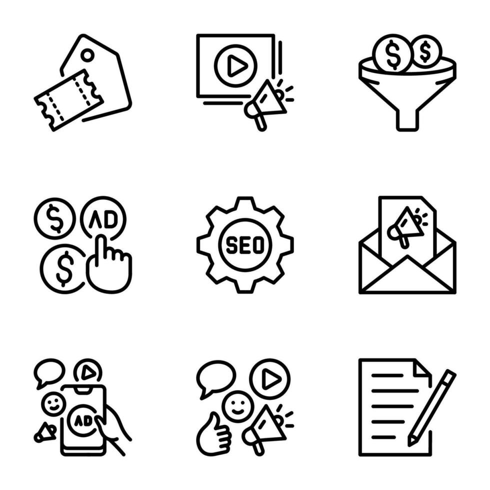 SEO and digital marketing line icons vector