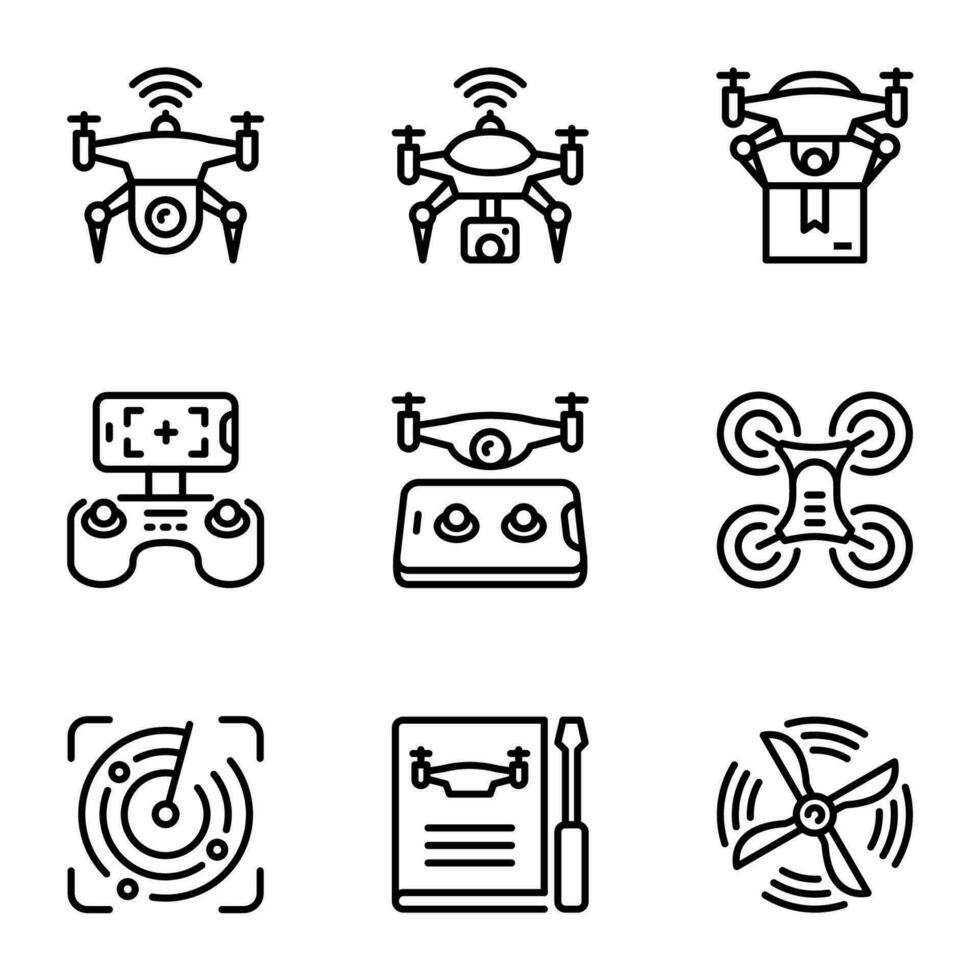 set of drone line icons set vector