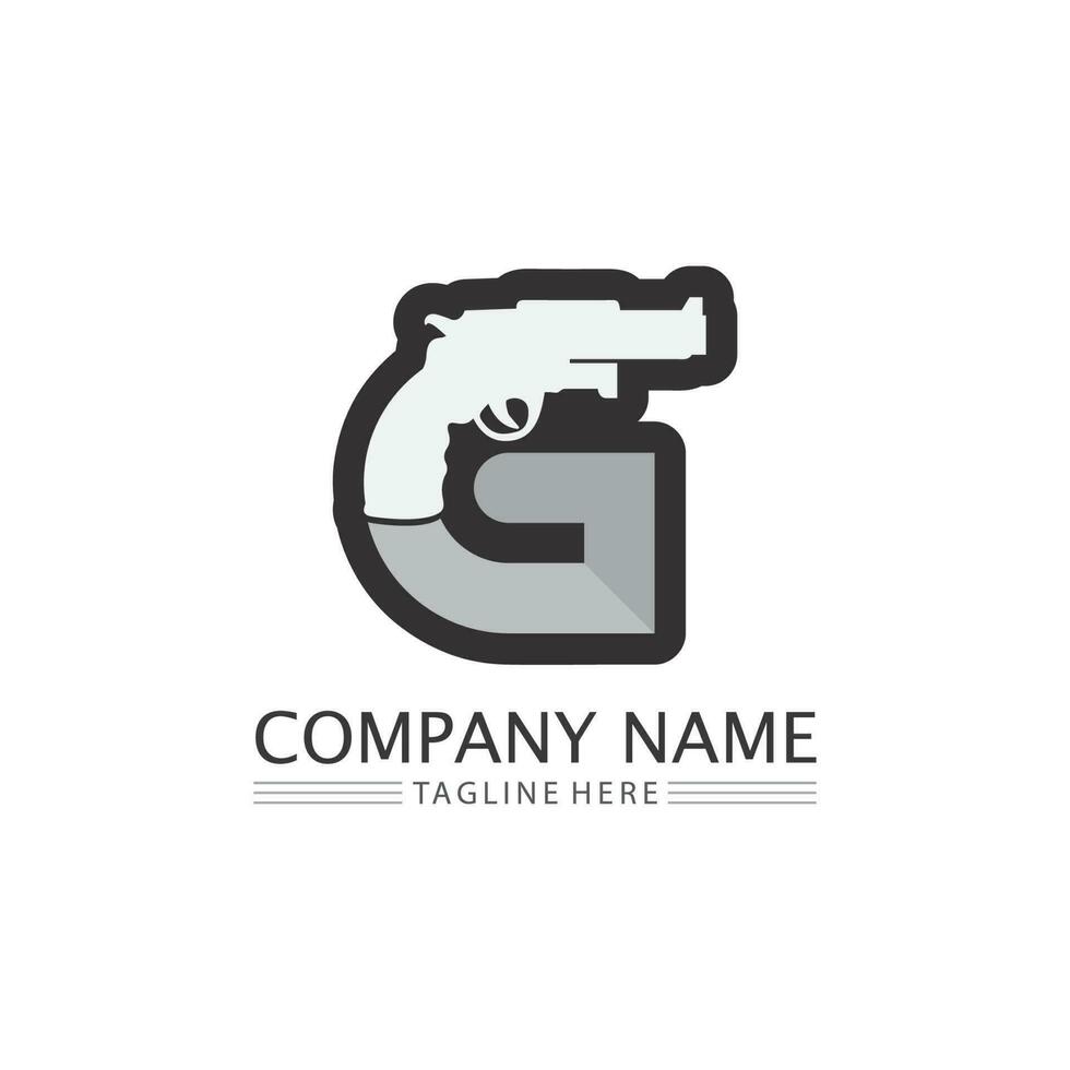 Gun logo and Army soldier sniper shot vector Design Illustration military shot revolver